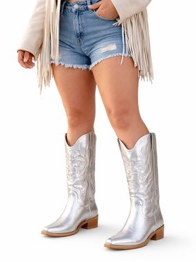 Silver Metallic Cowboy Boots Western Size 7